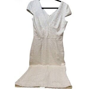 Vintage 90s Dress the Population w/tag white sequins cap sleeves lined dress M